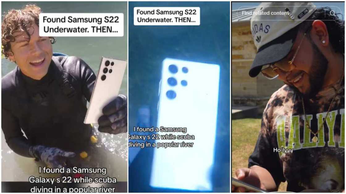 Samsung S22 phone/Man found lost phone in river. Samsung S22 phone/Man found lost phone in river.