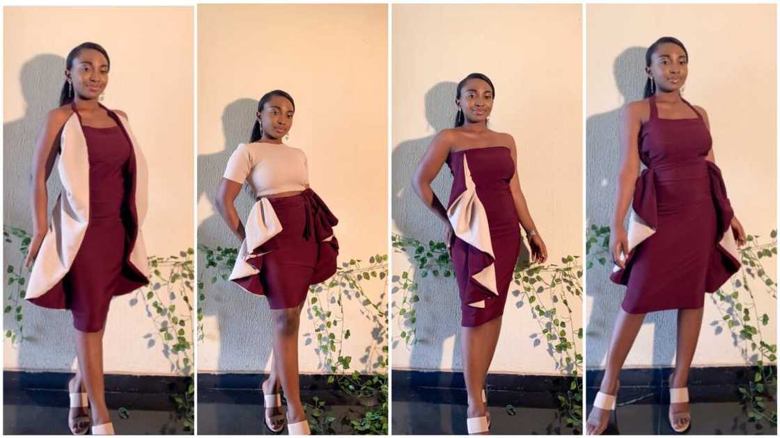 A Nigerian tailor modelled her dress with amazing poses. A Nigerian tailor modelled her dress with amazing poses.