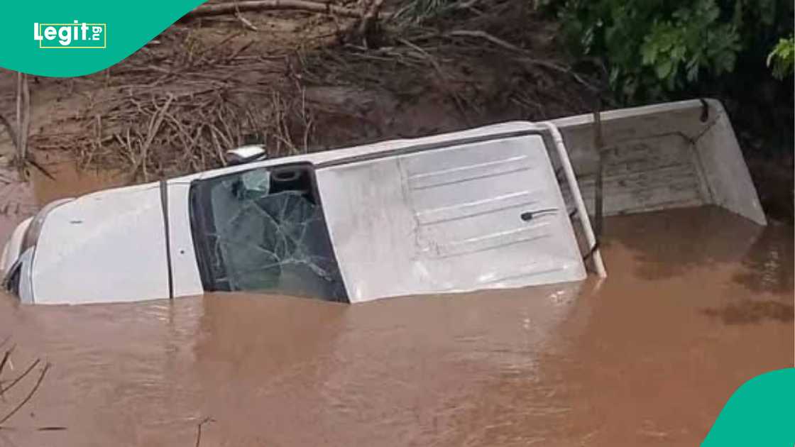 Car of Catholic priest which fell into the river. Car of Catholic priest which fell into the river.