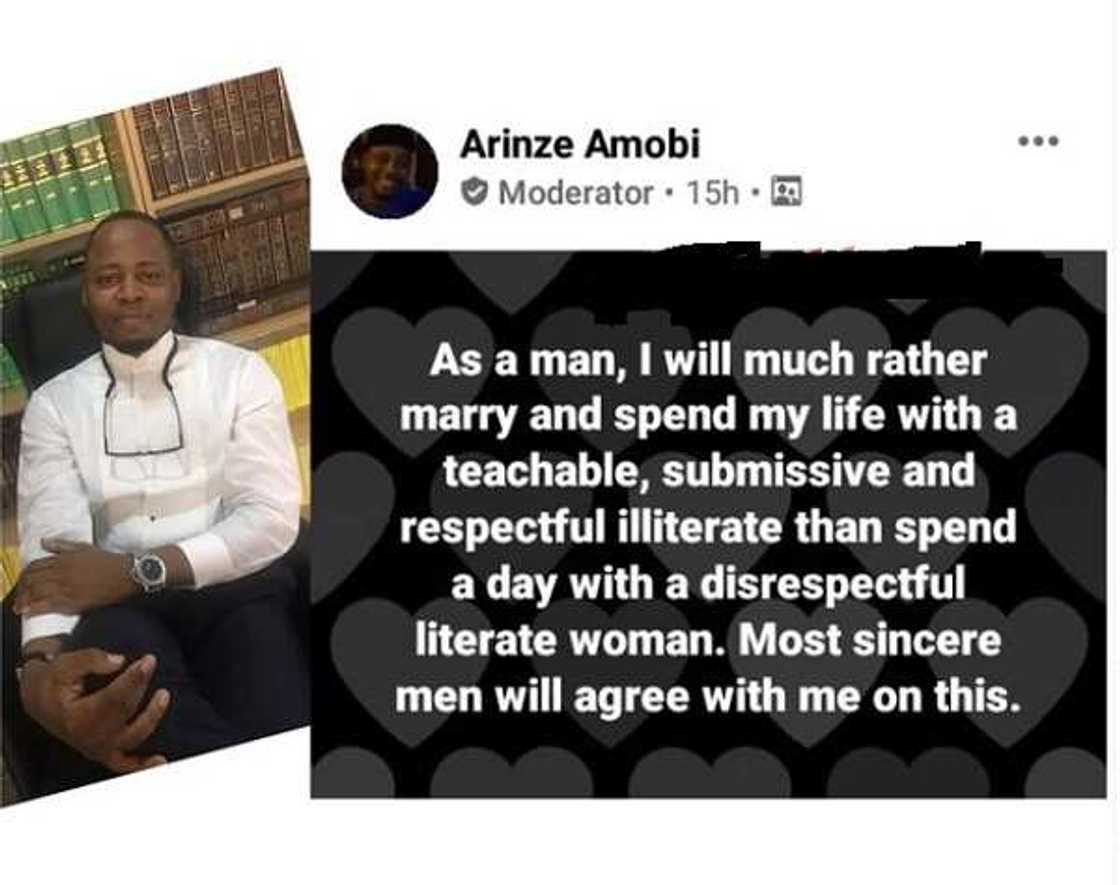 I will rather marry a respectful illiterate than spend a day with a disrespectful literate woman, lawyer writes I will rather marry a respectful illiterate than spend a day with a disrespectful literate woman, lawyer writes