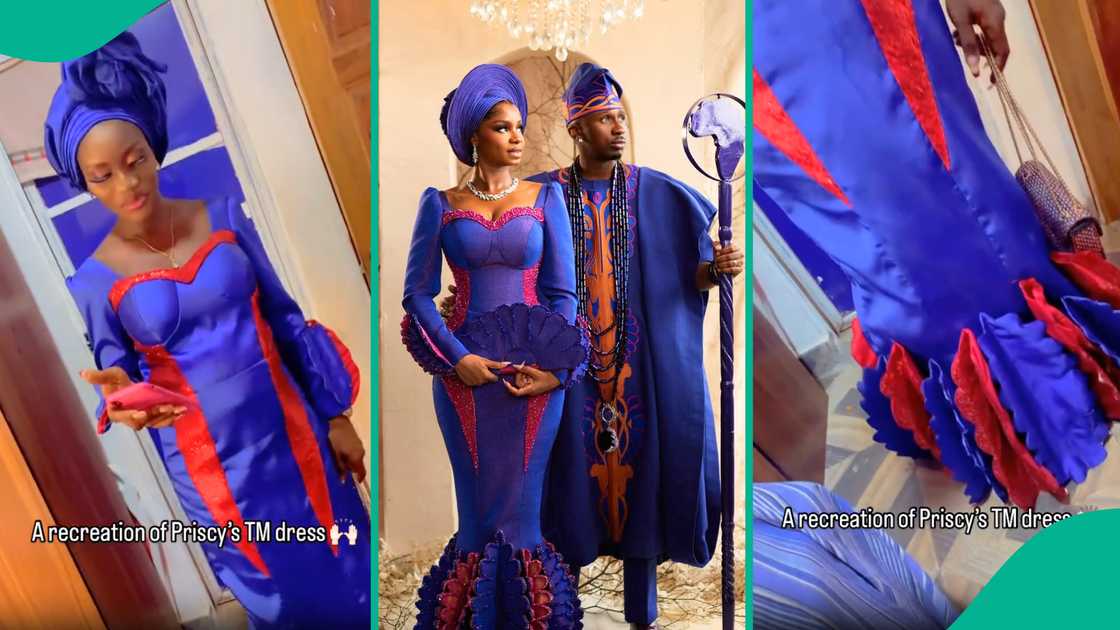 JP2025: Lady recreates Priscilla Ojo's traditional wedding dress. JP2025: Lady recreates Priscilla Ojo's traditional wedding dress.