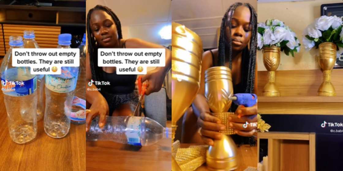 Young Lady Converts Waste Plastic Bottles Into Beautiful Flower Vase, Displays It in Viral Video Young Lady Converts Waste Plastic Bottles Into Beautiful Flower Vase, Displays It in Viral Video