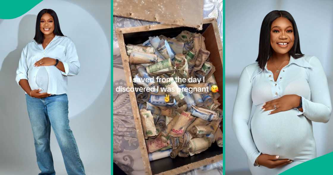 Pregnant Nigerian lady displays how much she found in her piggy bank Pregnant Nigerian lady displays how much she found in her piggy bank