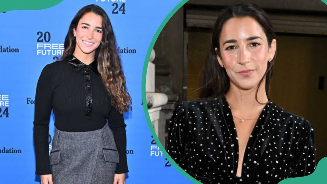 Aly Raisman at Ford Foundation's New York Headquarters in New York City (L). Aly Raisman at The Archway in New York, New York (R).