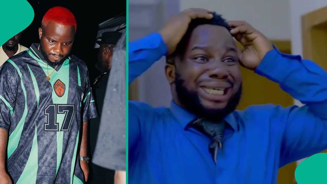 Skit maker Oga Sabinus kneels for a special blessing from Odumodu Blvck’s mother Skit maker Oga Sabinus kneels for a special blessing from Odumodu Blvck’s mother