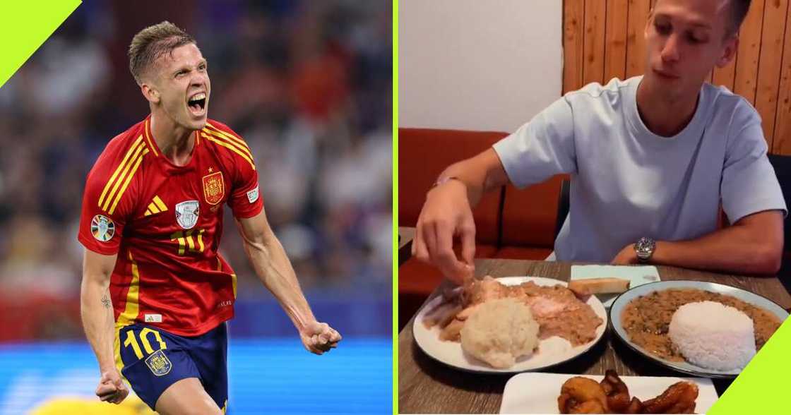 Dani Olmo's previous footage where he was sighted eating plantain and fufu has gone viral after his exploits against France at Euro 2024 has gone viral.