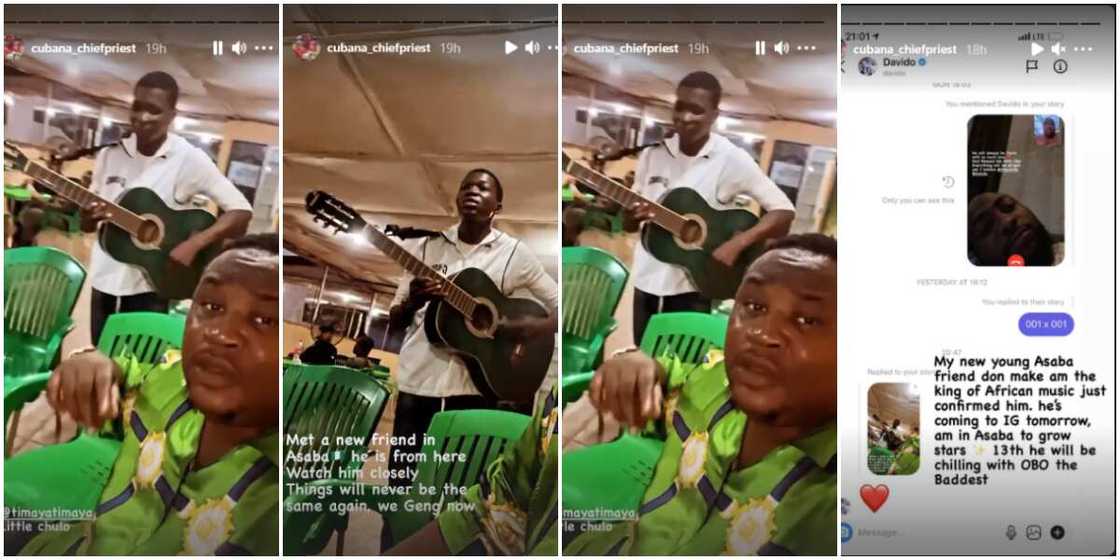 Davido reacts as Cubana Chiefpriest discovers talented Asaba guitarist