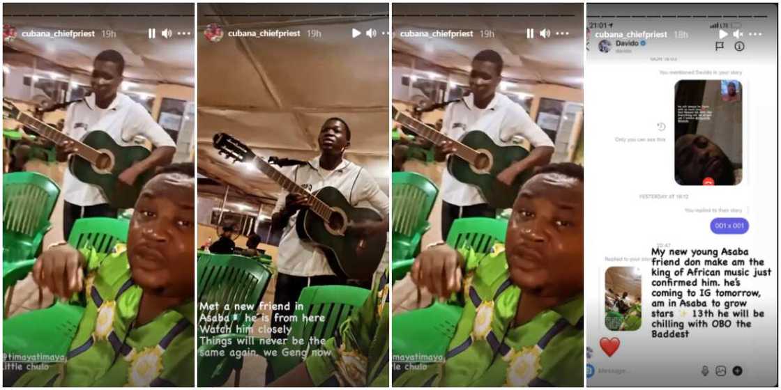 Davido reacts as Cubana Chiefpriest discovers talented Asaba guitarist Davido reacts as Cubana Chiefpriest discovers talented Asaba guitarist