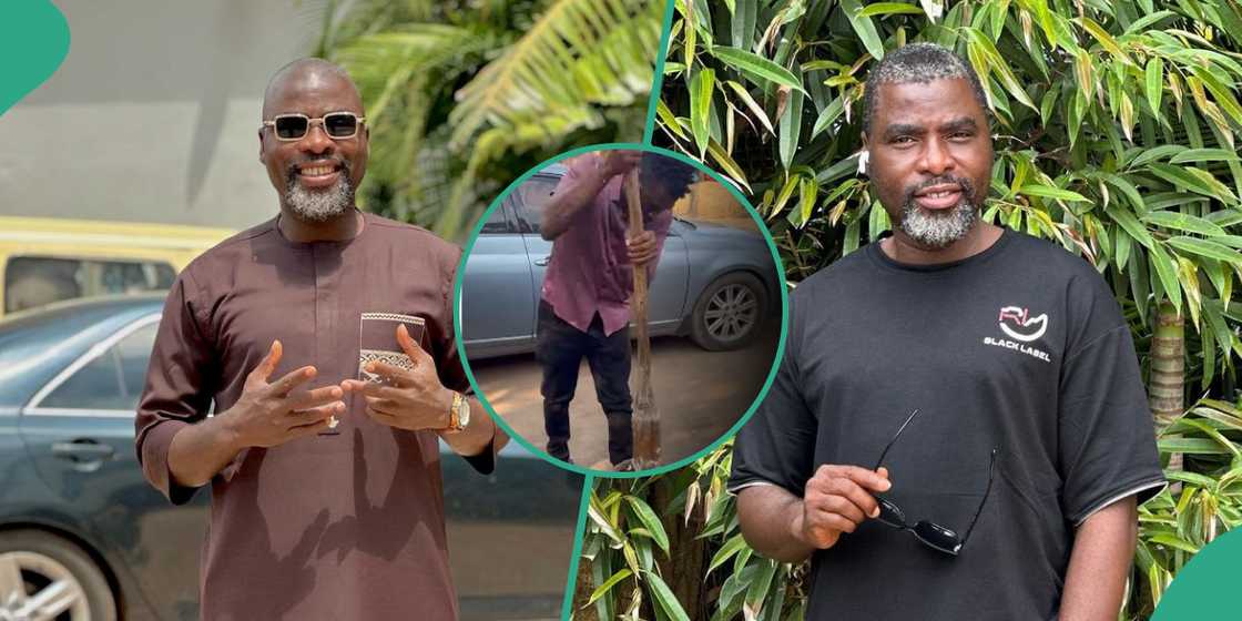 Ibrahim Chatta pounds yam in film village. Ibrahim Chatta pounds yam in film village.