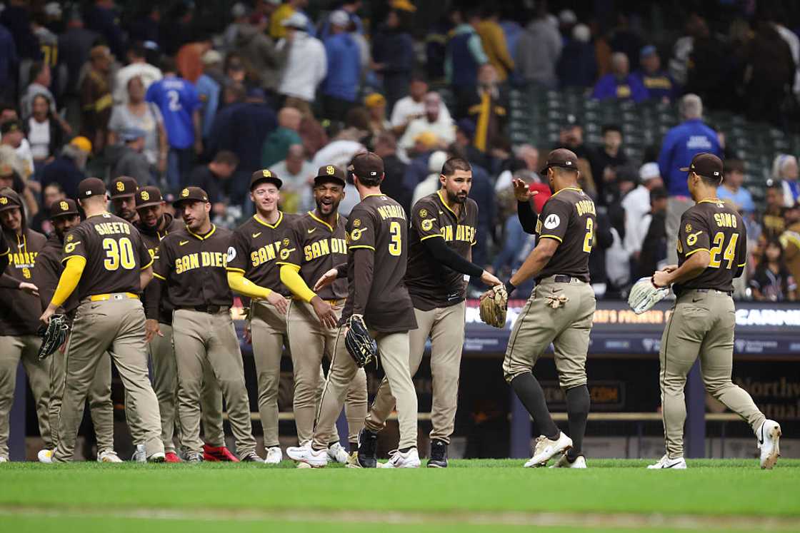 Members of the San Diego Padres celebrate Members of the San Diego Padres celebrate