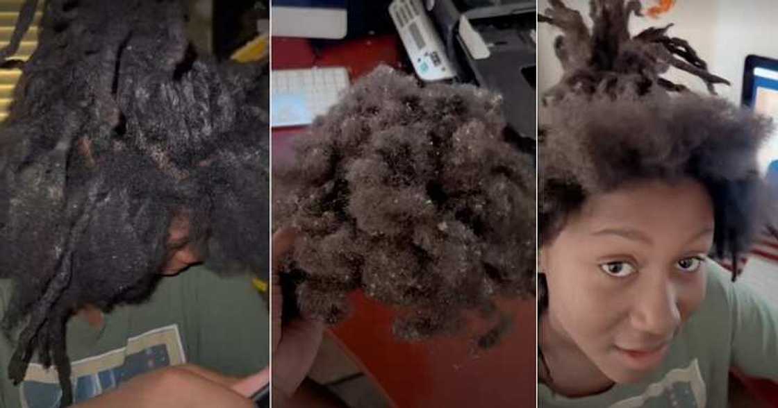 Young girl takes out dreads, painful process Young girl takes out dreads, painful process