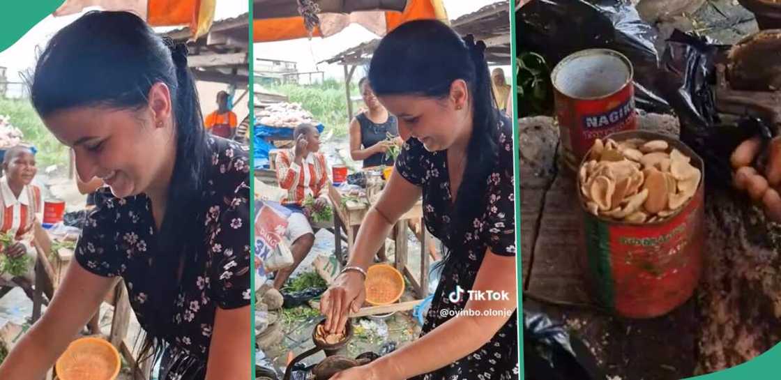 Oyinbo woman spotted in a Nigerian market.