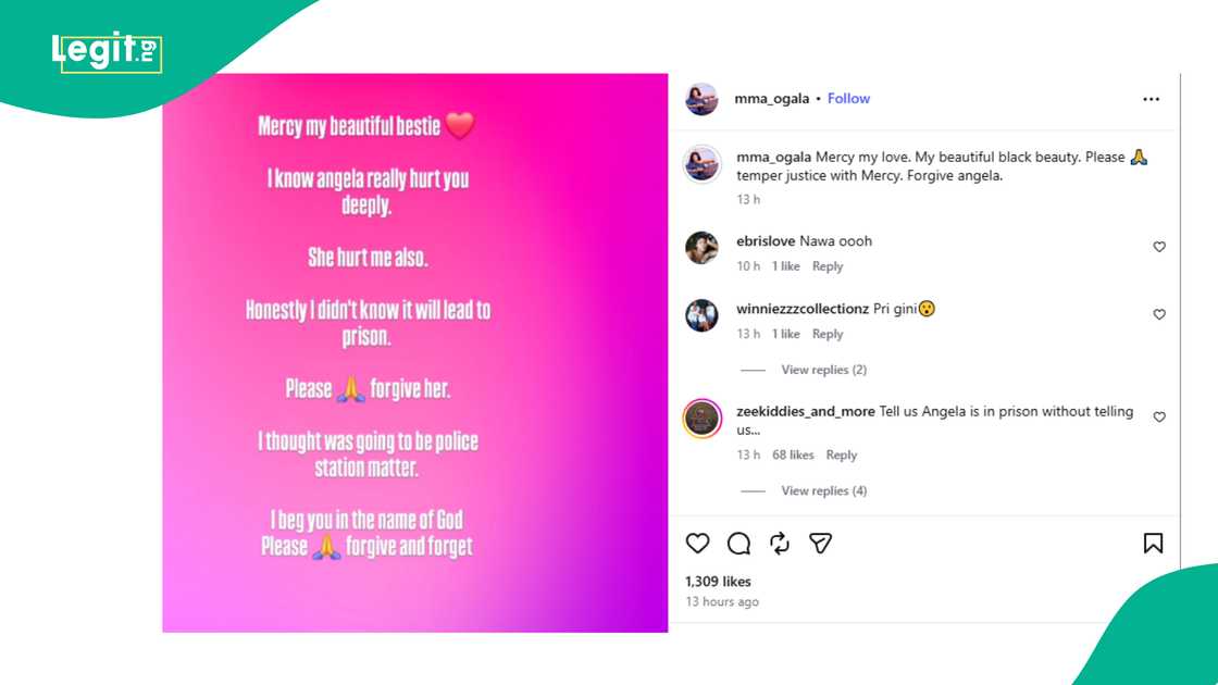 Doris Ogala pleads with Mercy Johnson to forgive Angela Okorie following her arrest and detention in Suleja prison for cyberbullying.