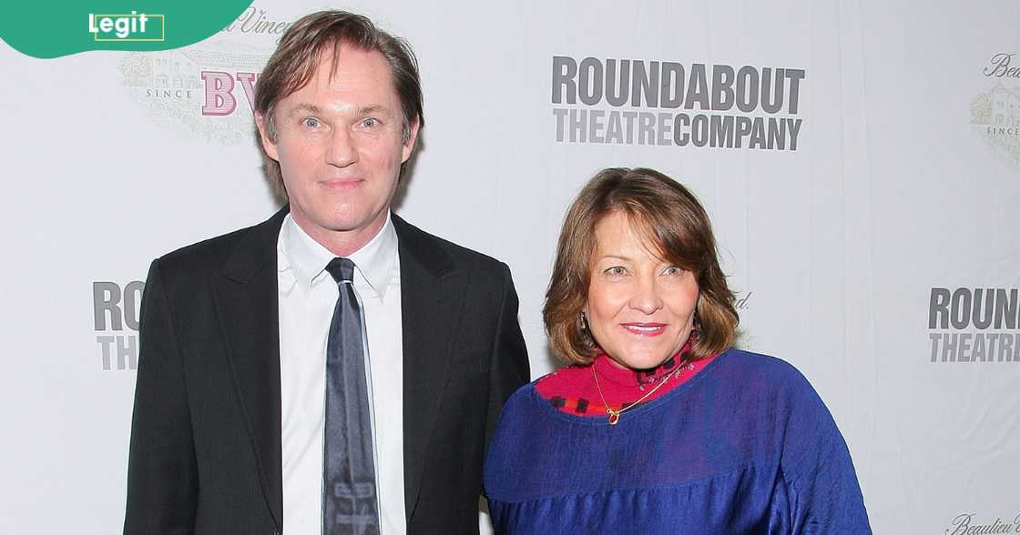 Richard Thomas and his wife, Georgiana Bischoff, pose on the red carpet. Richard Thomas and his wife, Georgiana Bischoff, pose on the red carpet.