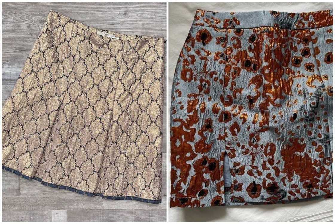 Two damask mini-skirts with different patterns Two damask mini-skirts with different patterns