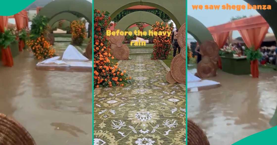 Heavy Rain Destroys Beautiful Outdoor Wedding Reception Decoration, Many React to Sad Video Heavy Rain Destroys Beautiful Outdoor Wedding Reception Decoration, Many React to Sad Video
