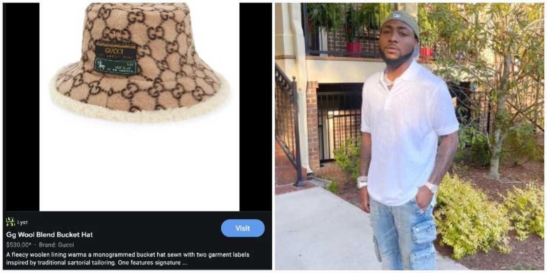 Screenshot of Gucci hat and photo of Davido.