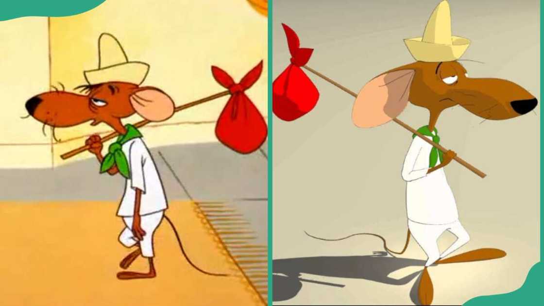 Slowpoke Rodriguez with a red bag on his shoulder Slowpoke Rodriguez with a red bag on his shoulder