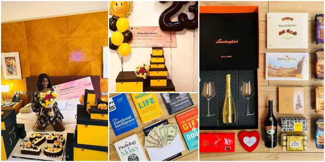 23-year-old Nigerian lady stunned by boyfriend with N1m, iPhone 13, other gifts on birthday, photos cause stir 23-year-old Nigerian lady stunned by boyfriend with N1m, iPhone 13, other gifts on birthday, photos cause stir