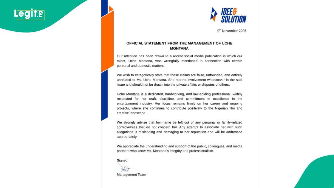 Uche Montana's team addresses allegations. Uche Montana response, Regina Daniels marital drama, Ned Nwoko allegations, Nollywood actress denies involvement, Uche Montana management statement, celebrity defamation claims. Uche Montana's team addresses allegations. Uche Montana response, Regina Daniels marital drama, Ned Nwoko allegations, Nollywood actress denies involvement, Uche Montana management statement, celebrity defamation claims.