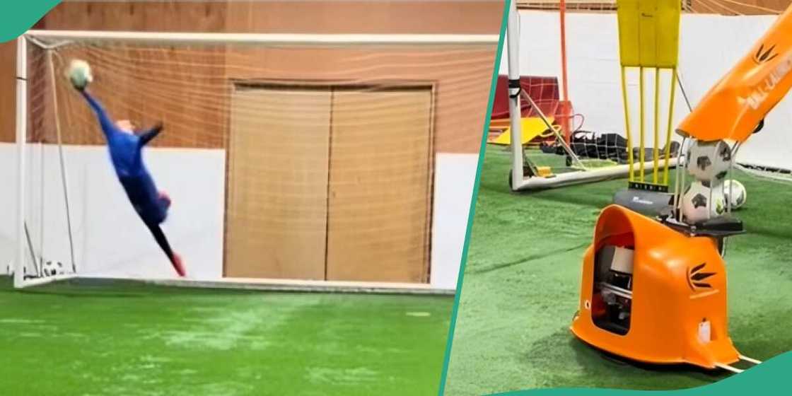 Young boy trained by AI catches ball Young boy trained by AI catches ball