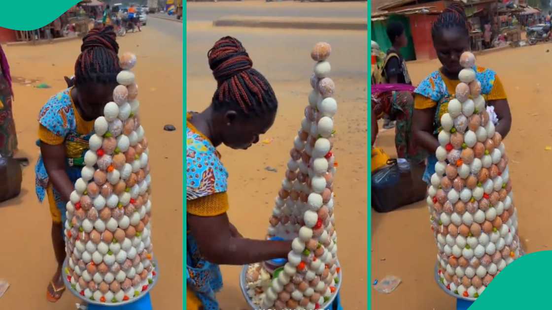Reactions trail video of hawker who arranged eggs on tray like storey building Reactions trail video of hawker who arranged eggs on tray like storey building