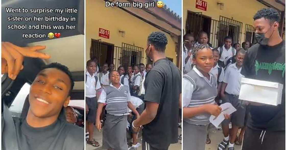 Man surprises sister, birthday, reaction Man surprises sister, birthday, reaction