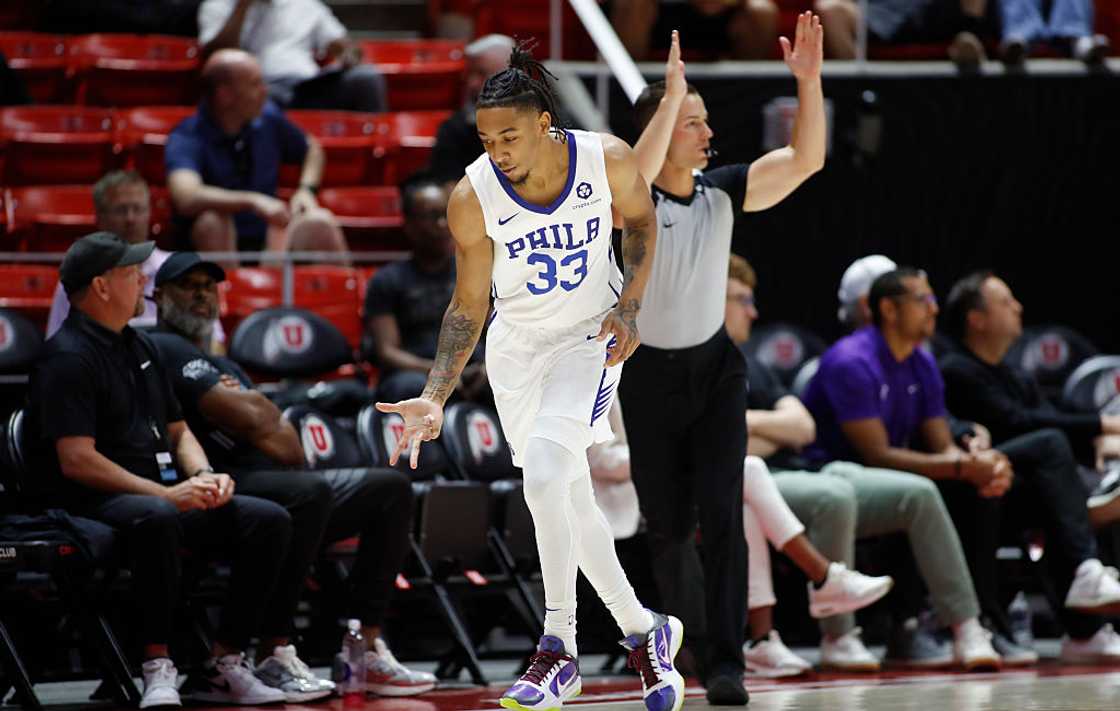 Judah Mintz of the Philadelphia 76ers at the Jon M. Huntsman Centre in Salt Lake City, Utah Judah Mintz of the Philadelphia 76ers at the Jon M. Huntsman Centre in Salt Lake City, Utah