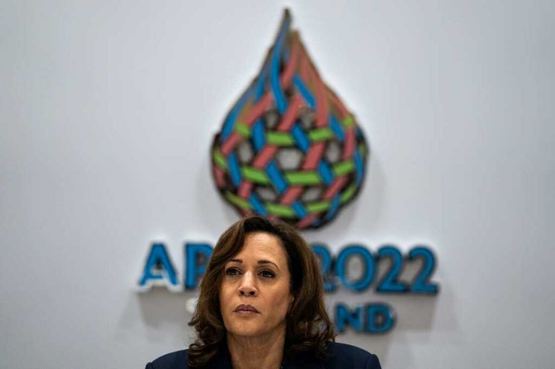 US Vice President Kamala Harris takes part in a meeting with allies following North Korea's missile launch Friday US Vice President Kamala Harris takes part in a meeting with allies following North Korea's missile launch Friday