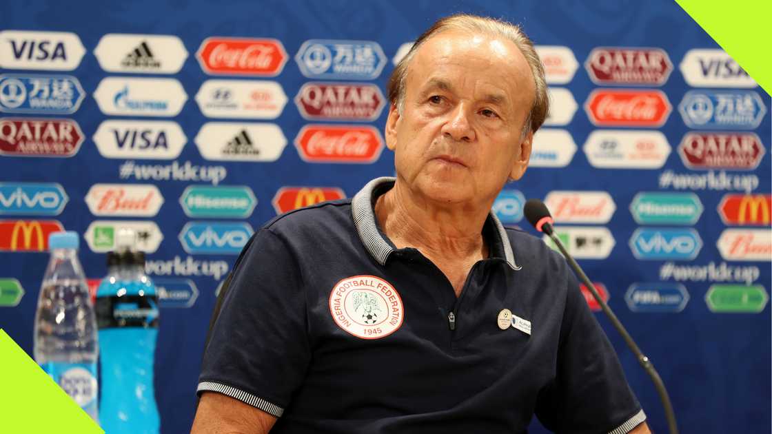 Gernot Rohr speaks during a press conference as Nigeria's coach