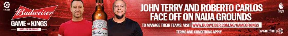 John Terry, Roberto Carlos to Storm Lagos for Budweiser Game of Kings Match