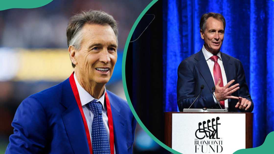 Cris Collinsworth of NBC Sunday Night Football (L).Cris Collinsworth speaks onstage during the 34th Annual Great Sports Legends Dinner (R). Cris Collinsworth of NBC Sunday Night Football (L).Cris Collinsworth speaks onstage during the 34th Annual Great Sports Legends Dinner (R).