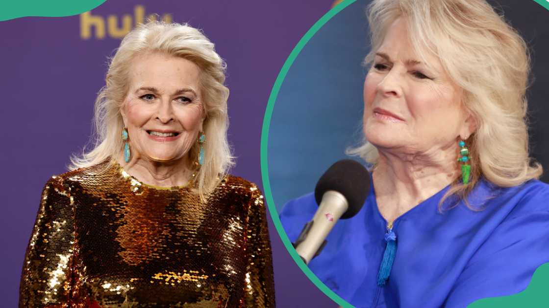 Candice Bergen attends the 76th Primetime Emmy Awards (L). The actress visits SiriusXM Studios in New York City (R)