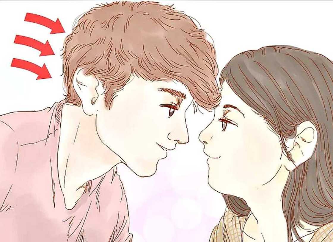 Lean forward to her and wait for a couple of seconds Lean forward to her and wait for a couple of seconds