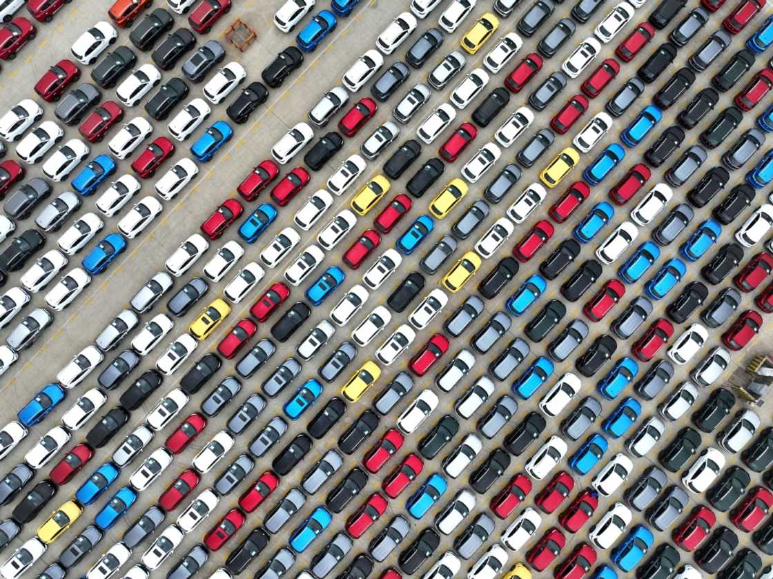 Cars waiting to be exported from a port in Lianyungang in east China's Jiangsu province