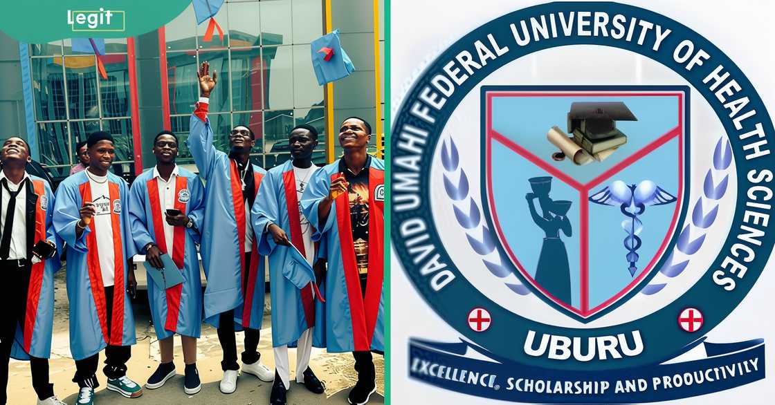 Matriculating David Umahi Federal University of Health Sciences students (L). The DUFUHS logo (R) Matriculating David Umahi Federal University of Health Sciences students (L). The DUFUHS logo (R)