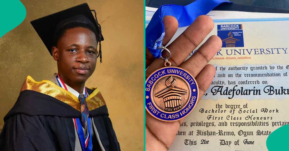 Babcock University Graduate Bags First Class, Proudly Shows Off Certificate and Medal