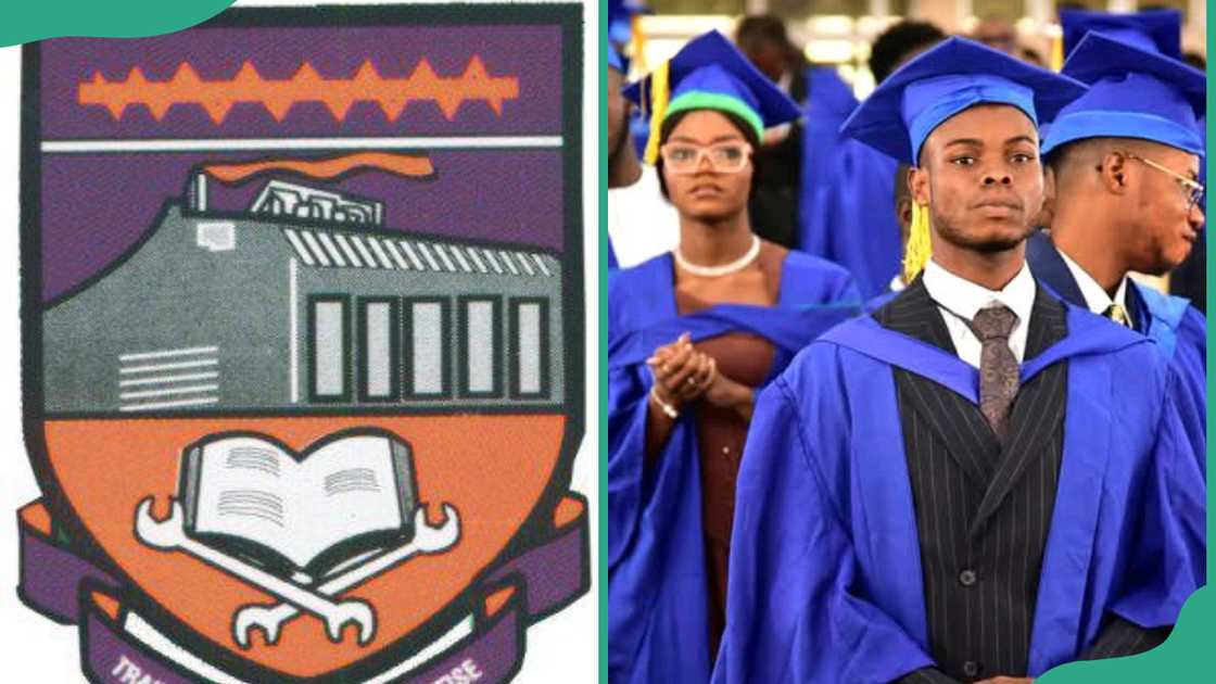 Federal Polytechnic Ado-Ekiti logo and students graduating