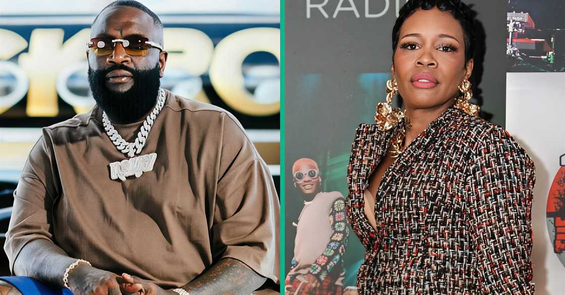 Rick Ross poses in front of a luxury vehicle and a private jet. Tia Kemp poses on the NXT Awards red carpet.