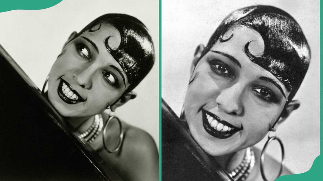 Josephine Baker displaying Eton crop hairstyle Josephine Baker displaying Eton crop hairstyle