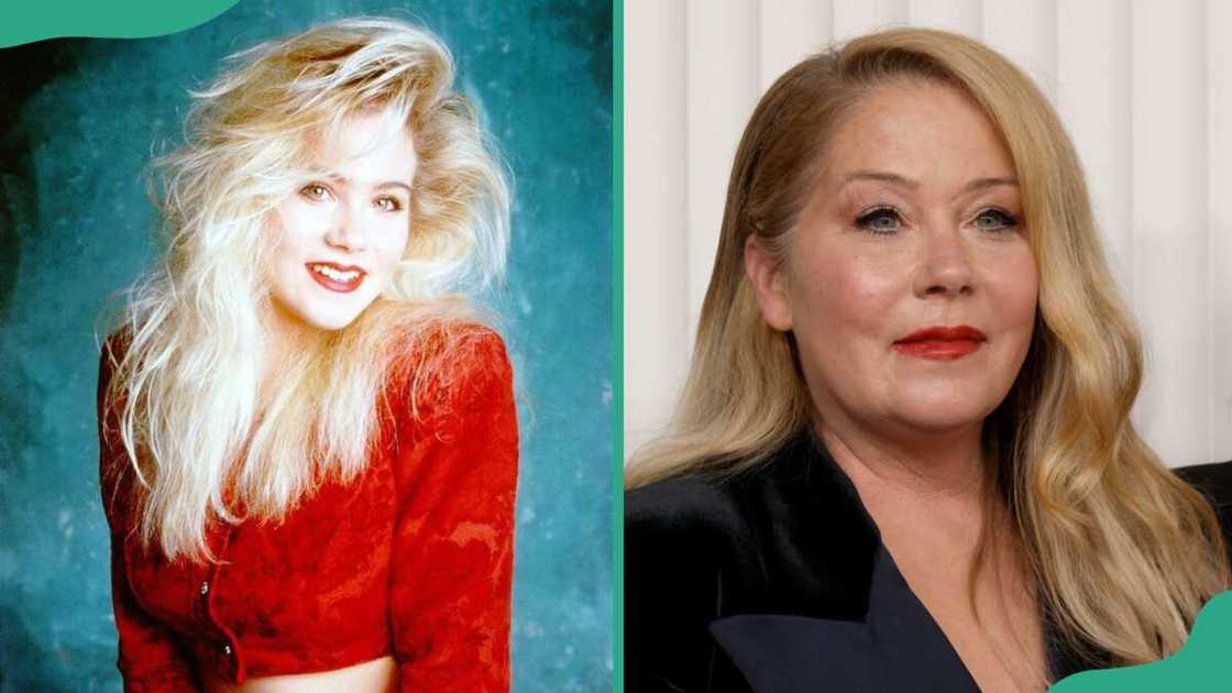 Christina Applegate in the 90s (L). The actress attends the Annual Screen Actors Guild Awards (R)