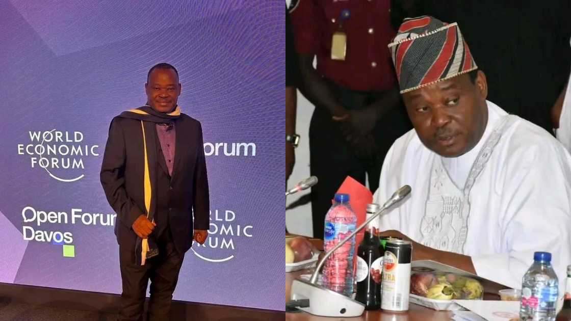 Jimoh Ibrahim is pictured in a suit and in a white agbada outfit