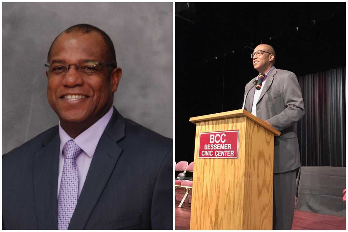 Former American football player Bobby Humphrey smiles as he poses for a photo (L). He addresses a congregation (R) Former American football player Bobby Humphrey smiles as he poses for a photo (L). He addresses a congregation (R)