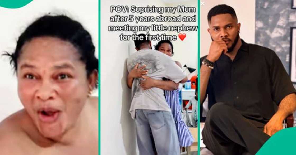 Abroad-based man returns home to surprise his mother.