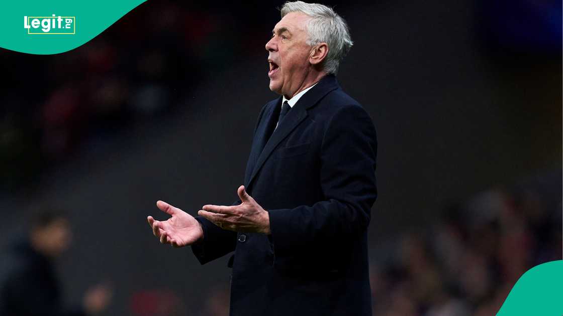 Carlo Ancelotti, Real Madrid, Atletico Madrid, Riyadh Air Metropolitano, Madrid, Spain, UEFA Champions League. Carlo Ancelotti, Real Madrid, Atletico Madrid, Riyadh Air Metropolitano, Madrid, Spain, UEFA Champions League.