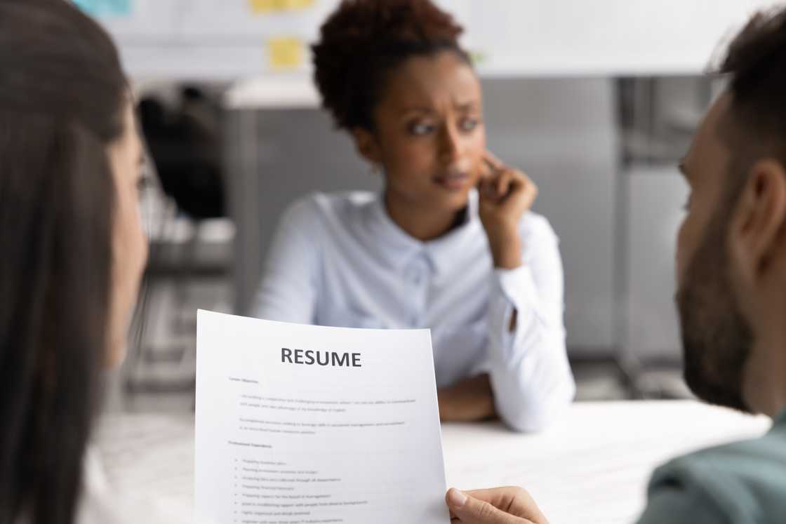 a worried woman in interview