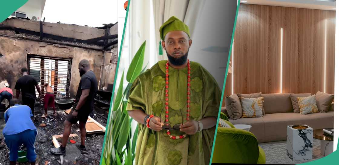 Comedian AY shows off rebuilt mansion after fire destroyed it two years ago.