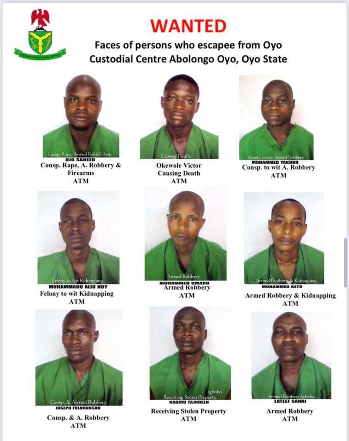 FG releases names, pictures of escaped inmates from Oyo prison FG releases names, pictures of escaped inmates from Oyo prison
