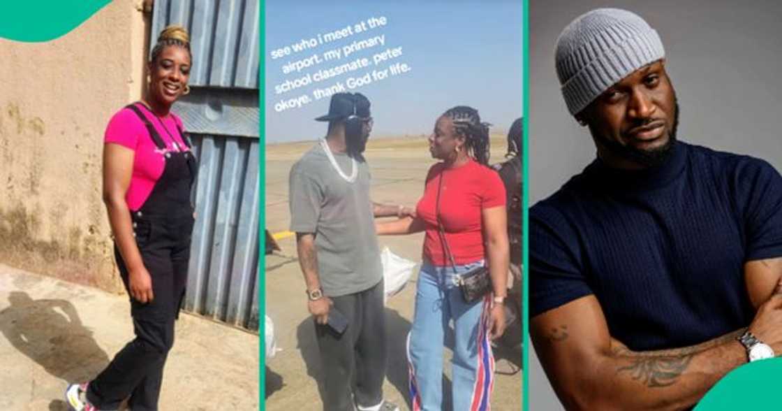 Lady who was the primary school classmate of Peter Okoye Psquare meets him at airport.