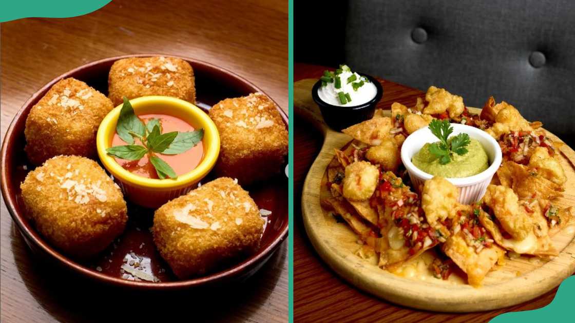 Mac and Cheese Poppers (L), and Nachos Shrimp Tempura (R) Mac and Cheese Poppers (L), and Nachos Shrimp Tempura (R)